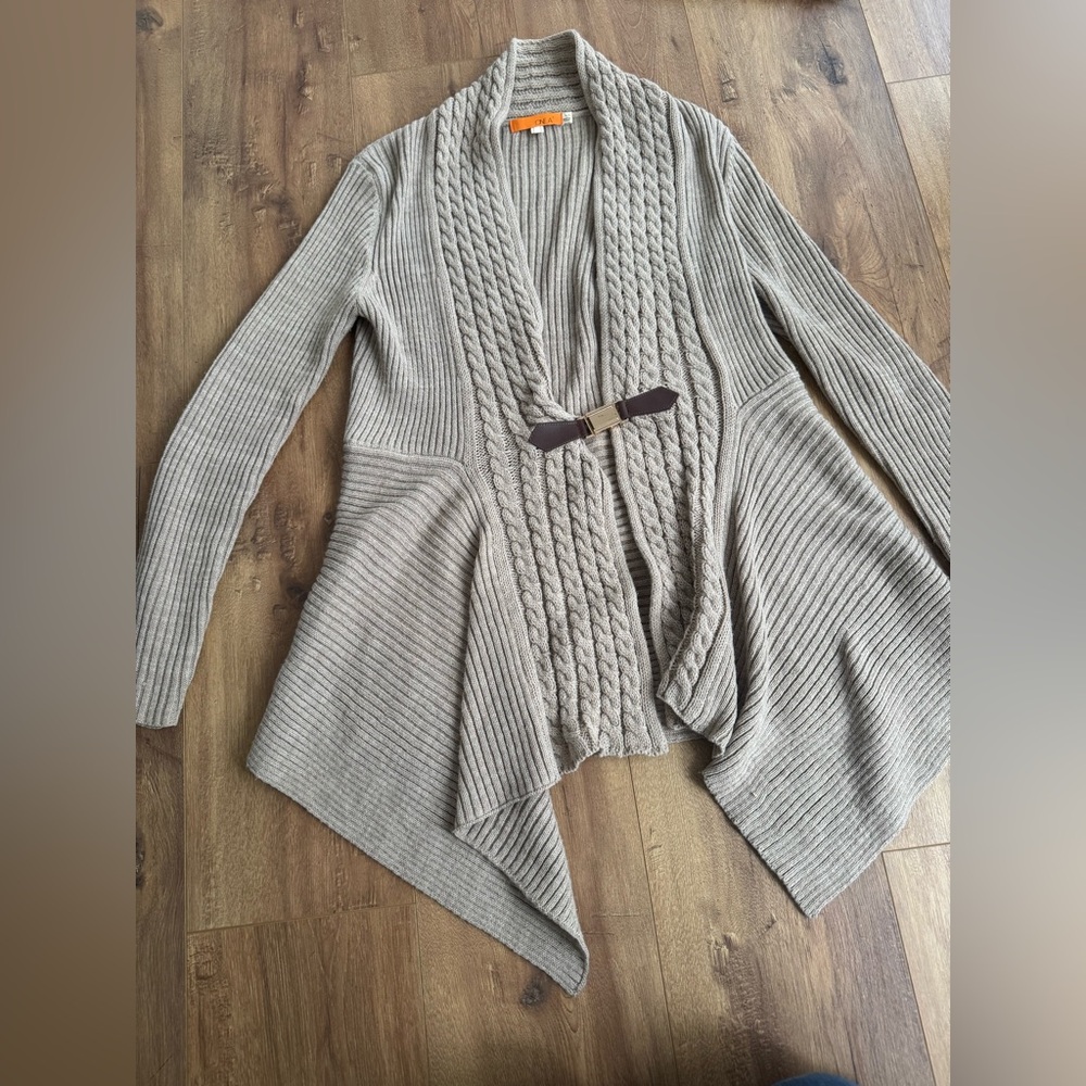 One A Taupe Cable Knit Cardigan